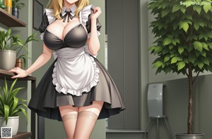 A woman in a maid outfit is posing for the camera.