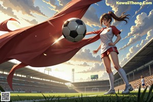 A woman in a soccer uniform standing on a field.