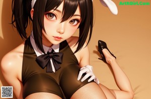 A woman in a bunny costume sitting on a chair.