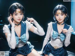 A girl in a sailor outfit posing for a picture.