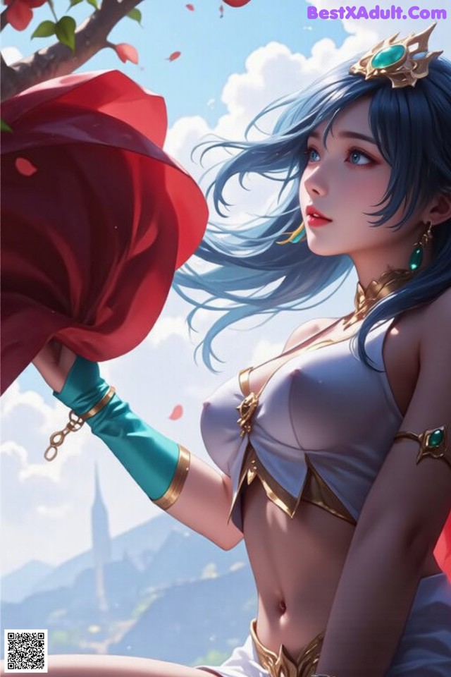 Hentai - Under the Radiance of Celestial Grace Set.2 20250124 Part 2 No.d648aa A woman with blue hair holding a red umbrella.