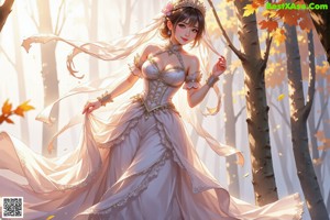 A woman in a wedding dress with a veil over her head.