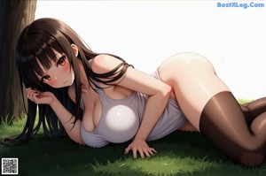 Anime girl with long black hair and blue eyes.