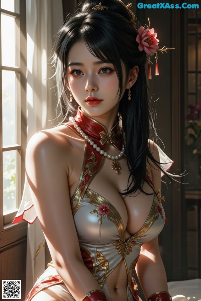 Hentai - The Frozen Elegance That Melts Starlight Set.2 20250106 Part 19 No.3c26c6 A woman in a red and white outfit sitting on a bed.