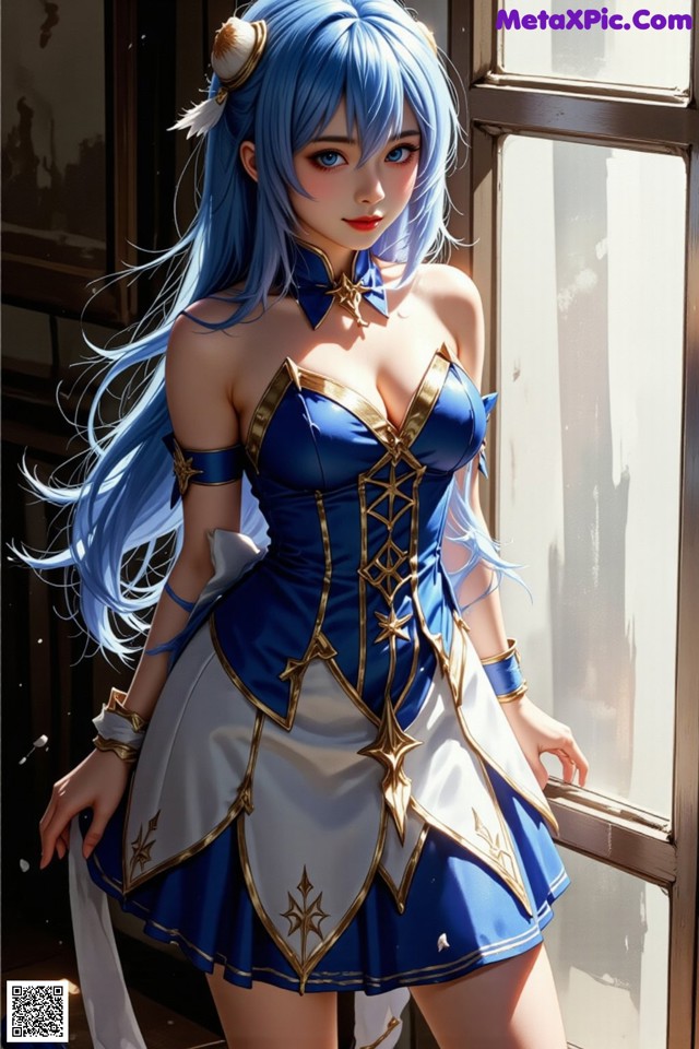 Hentai - Captivating Grace of the Cosmic Maiden Set.1 20250124 Part 16 No.587216 A woman in a blue and white dress standing by a window.