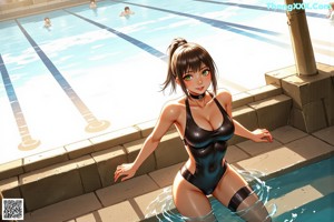 A woman in a white bathing suit sitting in a pool.