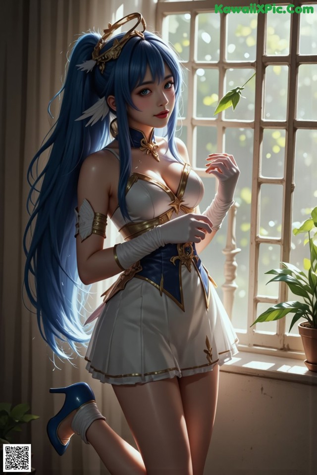 Hentai - Captivating Grace of the Cosmic Maiden Set.2 20250125 Part 14 No.666e68 A woman with long blue hair standing in front of a window.